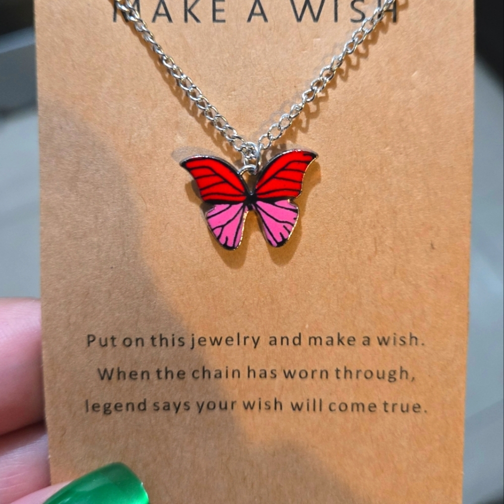 🍒🍒 Red and Pink Butterfly Necklace